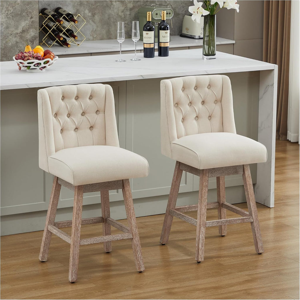 26" Linen Swivel Counter Height Bar Stools Set of 2