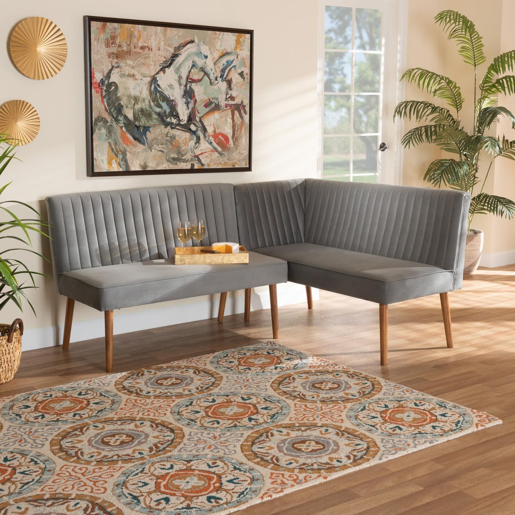 Grey Velvet 2pc Dining Banquette Set