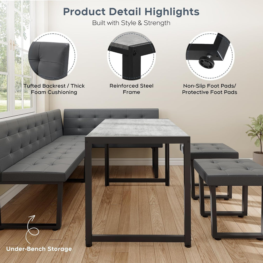 Grey 5pc Corner Dining Nook Set