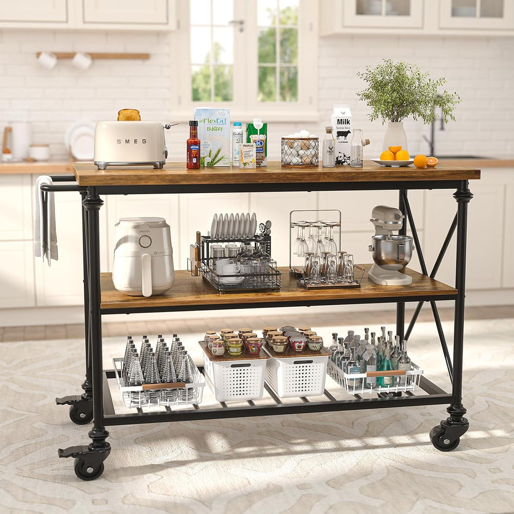 Rustic Brown Rolling Kitchen Island Cart