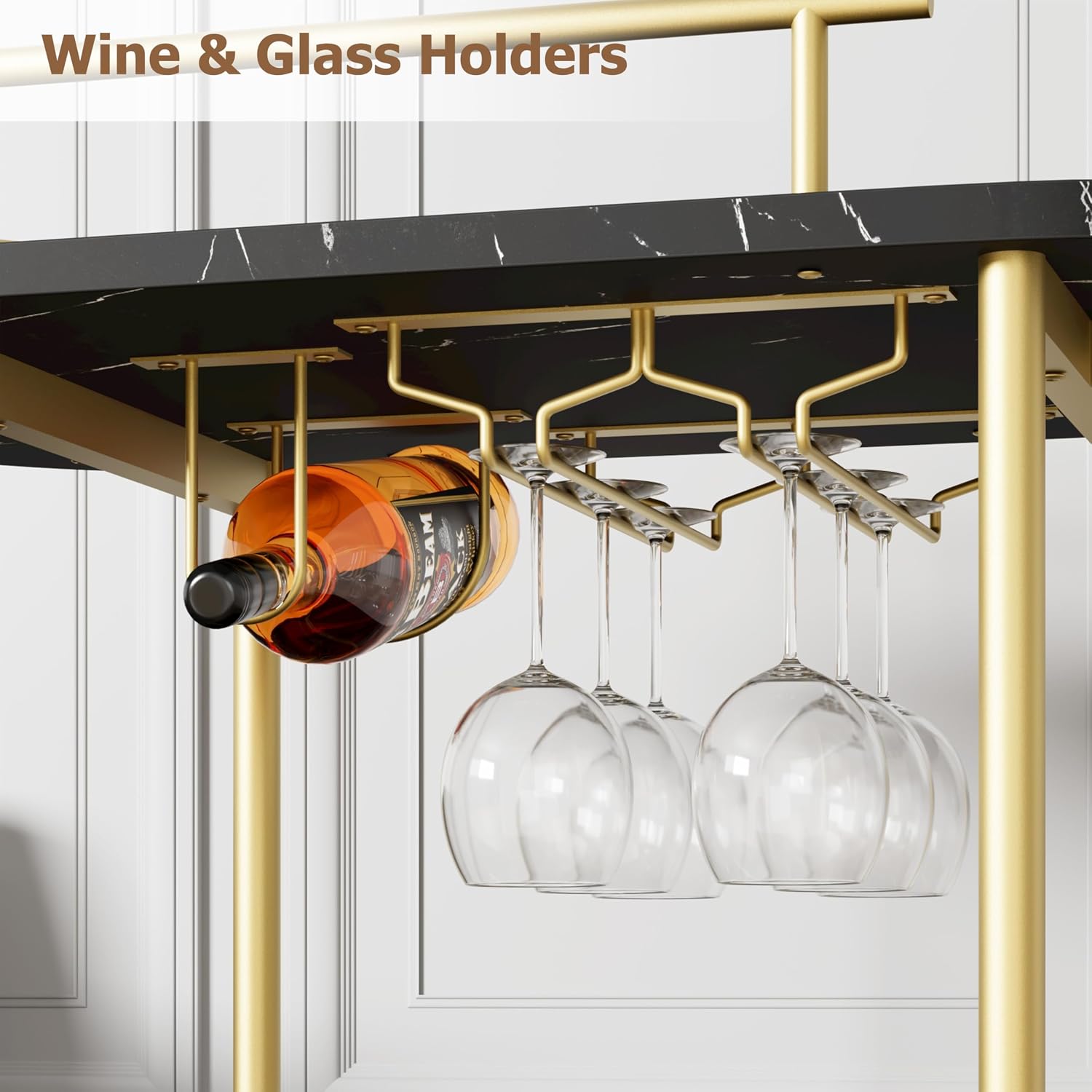 Gold Black 3-Tier Rolling Bar Cart