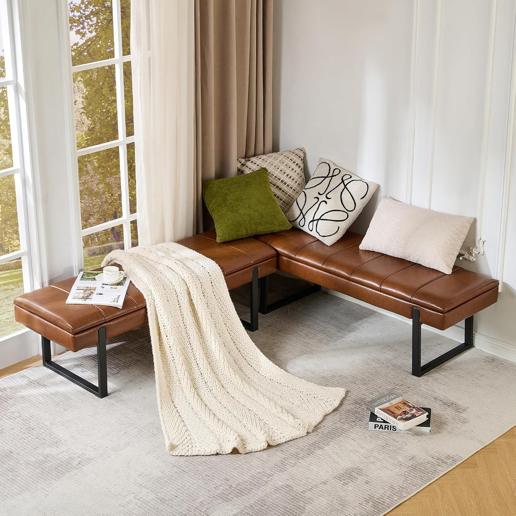 Faux Leather L-Shaped Storage Dining Bench