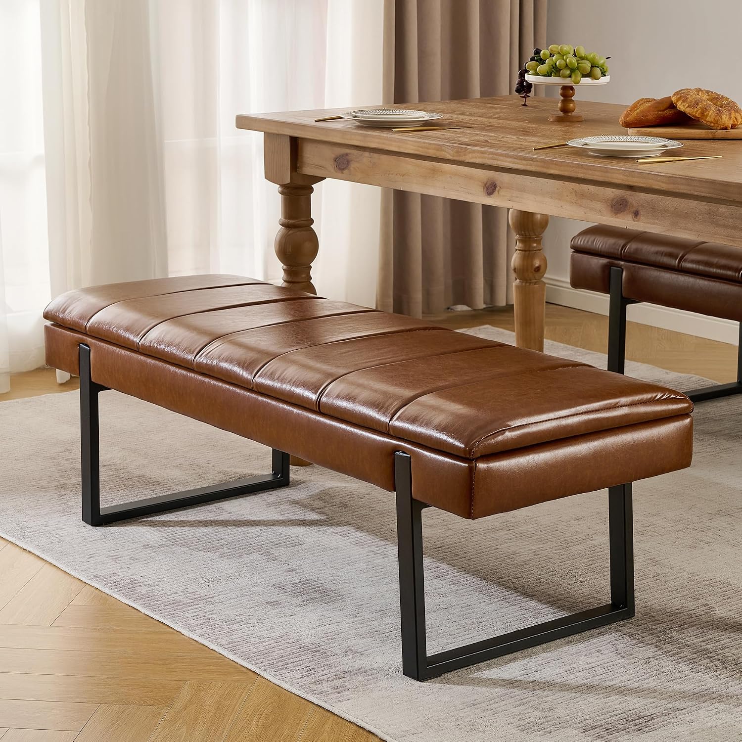 Faux Leather L-Shaped Storage Dining Bench