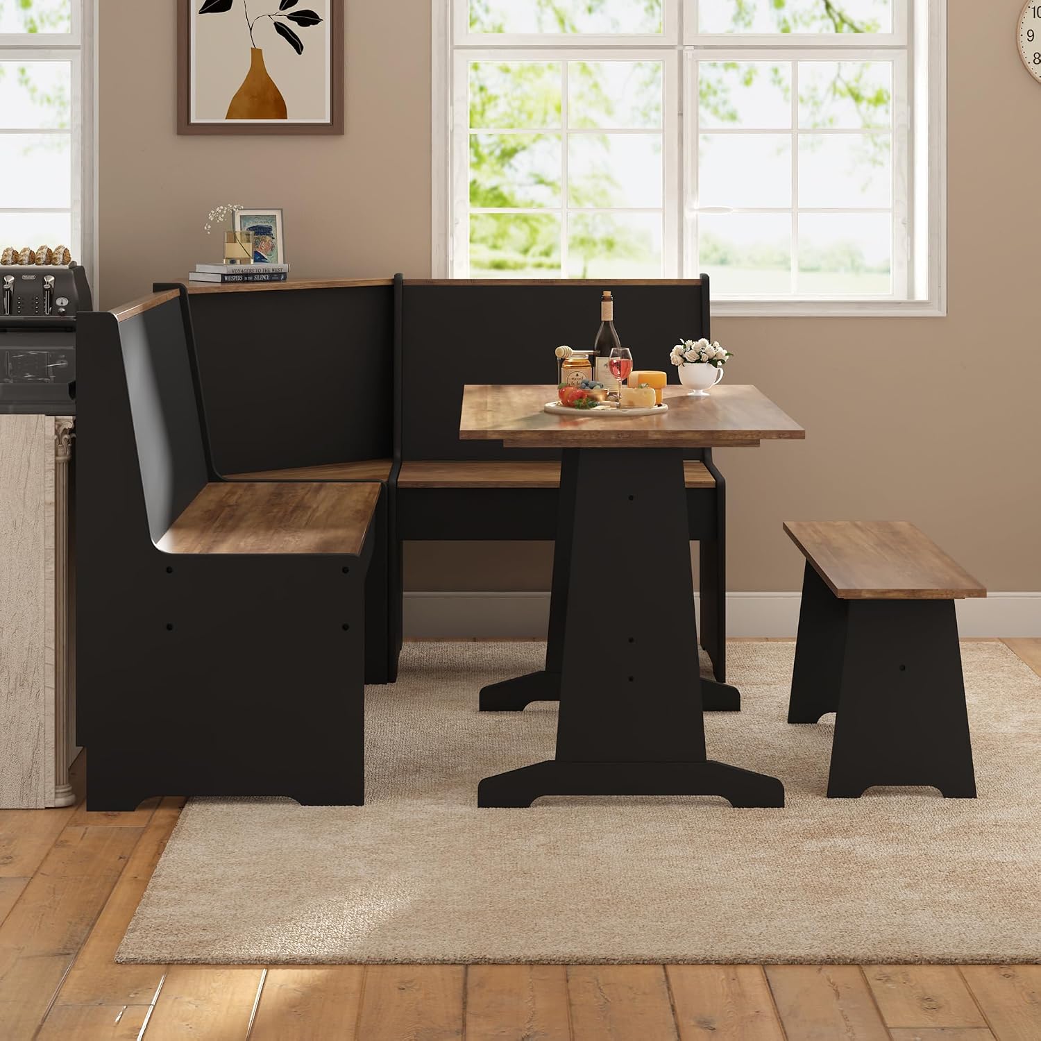 Black Oak 3pc Storage Dining Nook Set