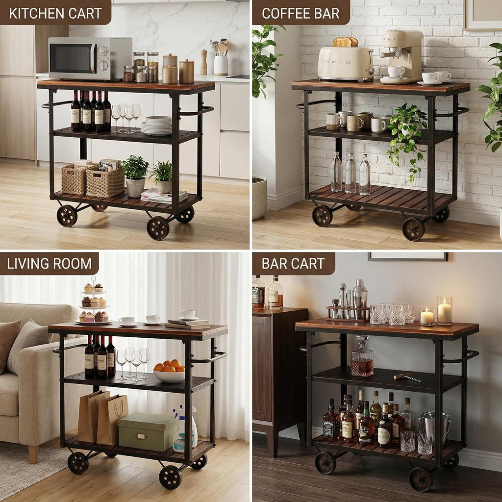 Farmhouse 3-Tier Rolling Utility Cart