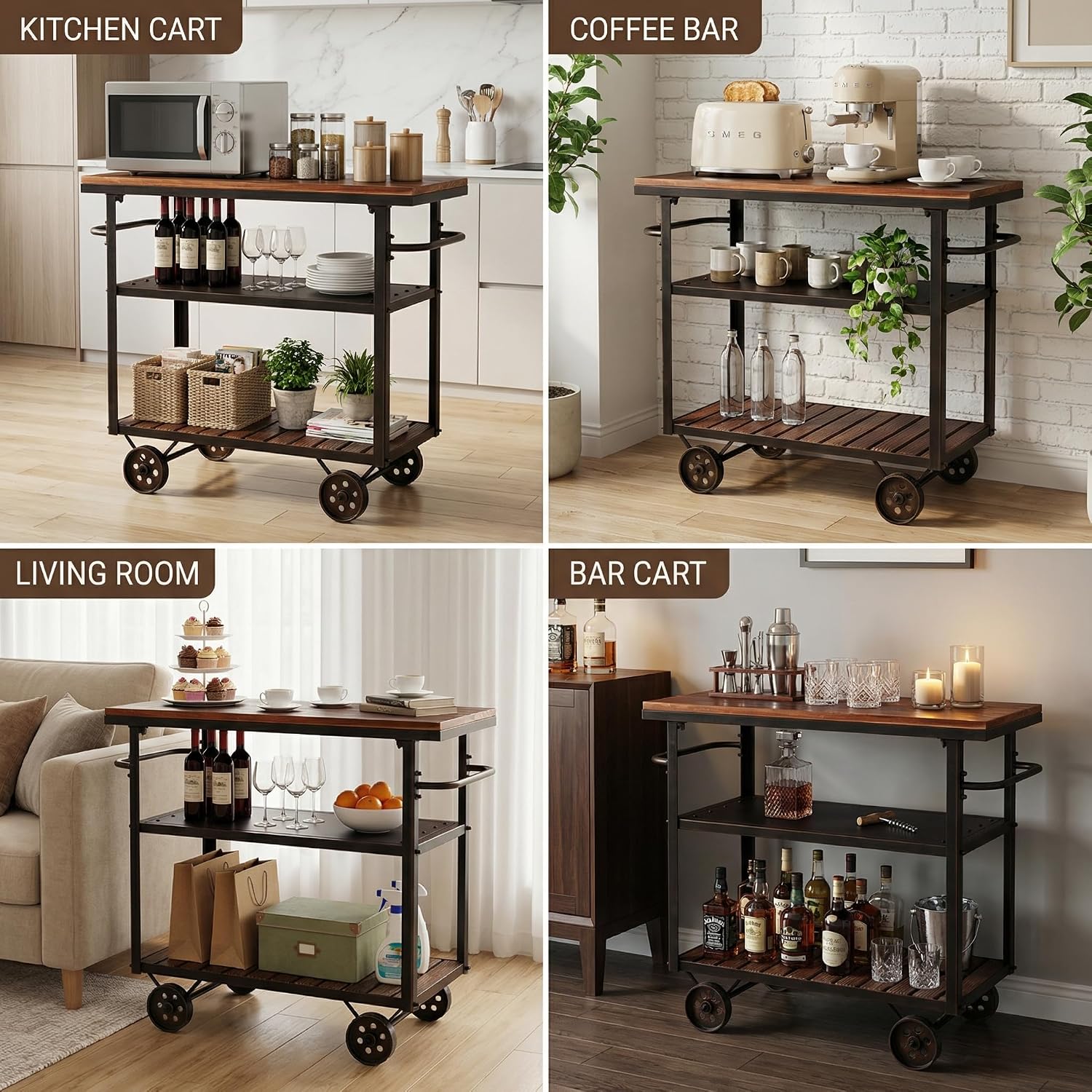 Farmhouse 3-Tier Rolling Utility Cart
