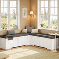 White Brown Farmhouse L-Shaped Storage Bench