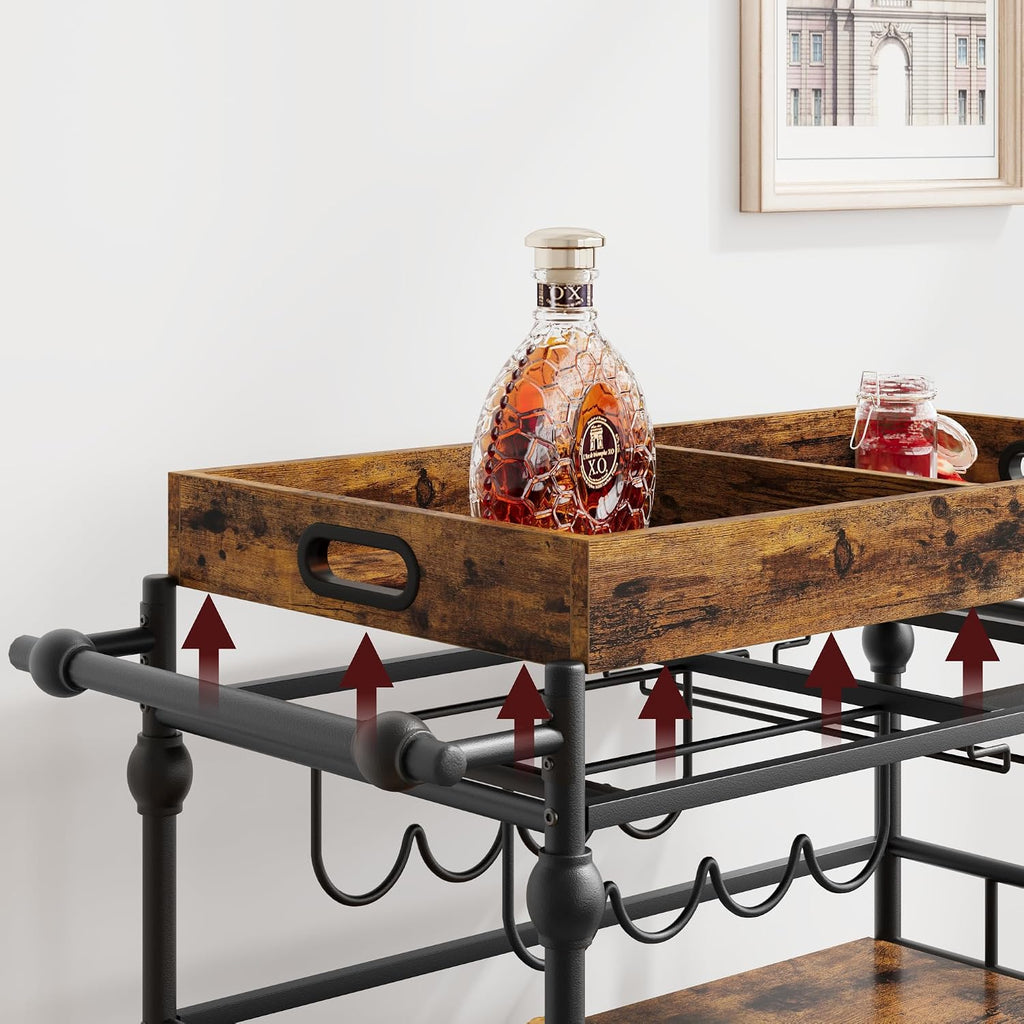 Rustic Brown Rolling Bar Cart