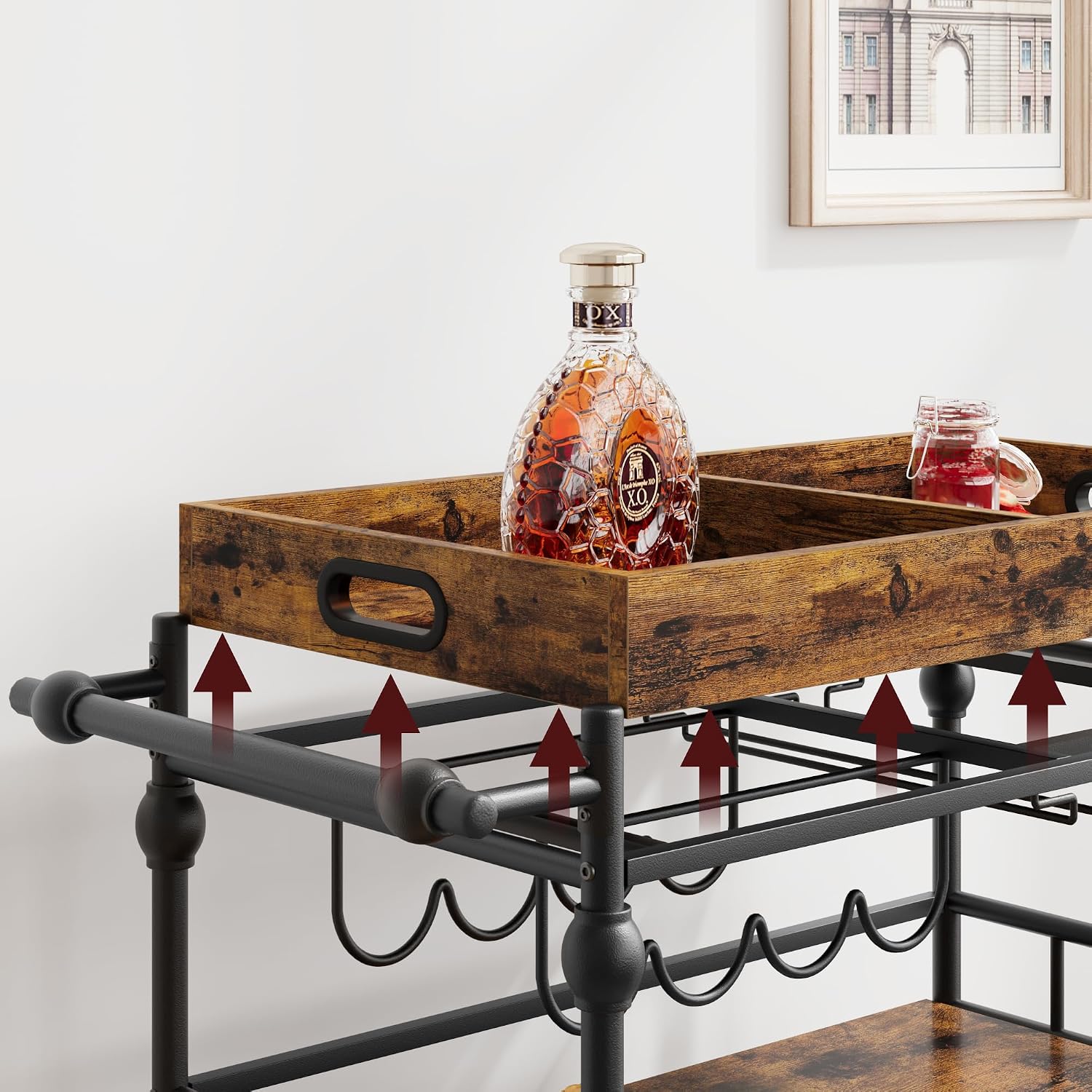 Rustic Brown Rolling Bar Cart