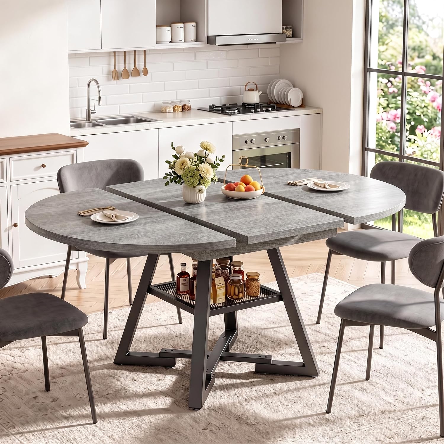 Grey Extendable Oval Dining Table