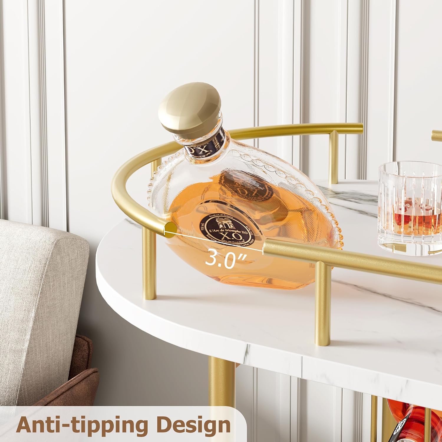 Gold White 3-Tier Rolling Bar Cart