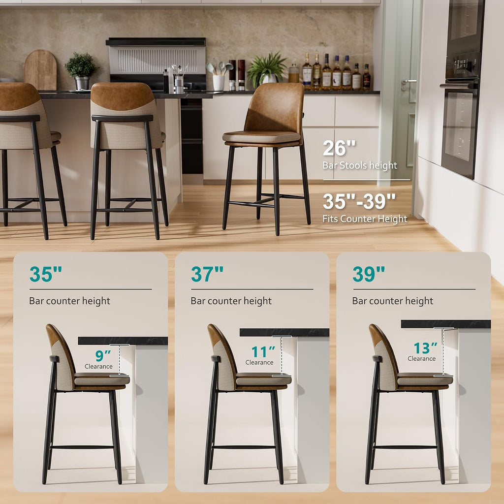 Brown 26 Inch Counter Bar Stools Set of 4