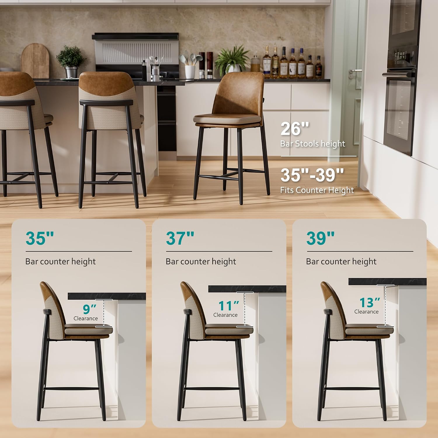 Brown 26 Inch Counter Bar Stools Set of 4