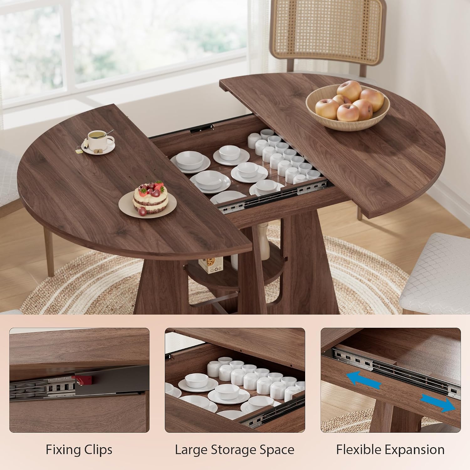 Walnut 43-59" Extendable Oval Dining Table