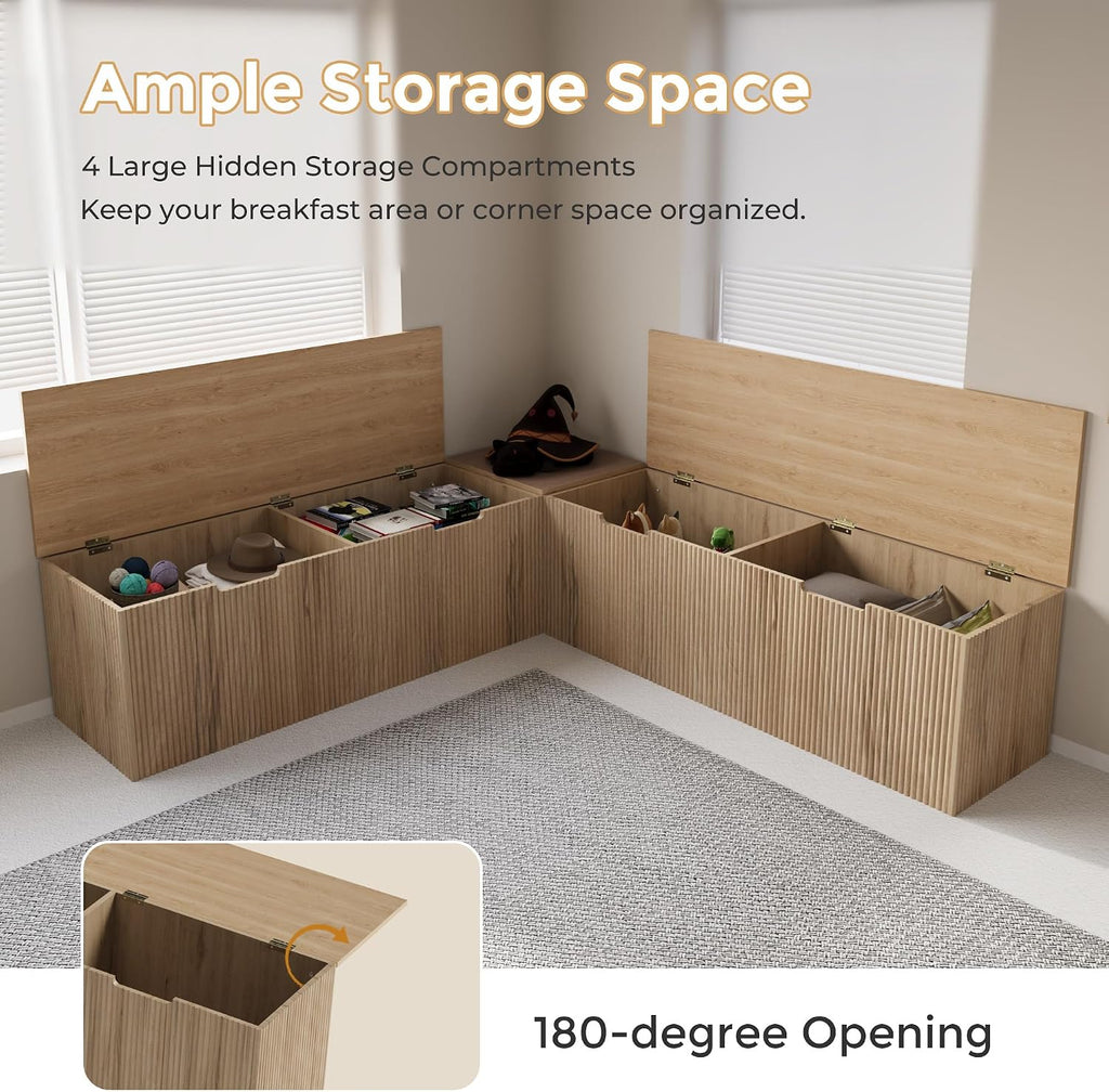 Natural Oak L-Shaped Storage Dining Bench
