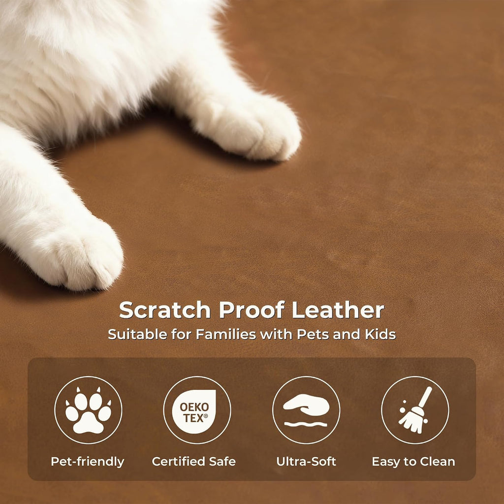 Brown Pet-Friendly Faux Leather 5-Seat L-Shaped Banquette