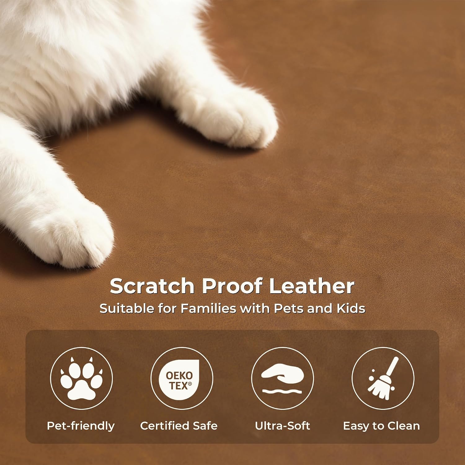 Brown Pet-Friendly Faux Leather 5-Seat L-Shaped Banquette