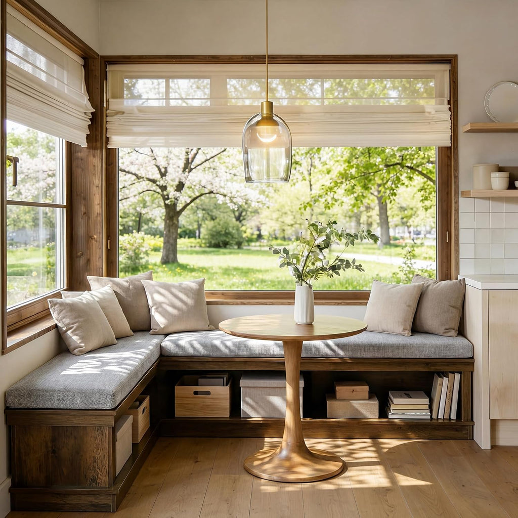 Rustic Brown Beige L-Shaped Storage Bench