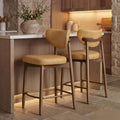 Caramel Brown Faux Leather Counter Bar Stools Set of 2