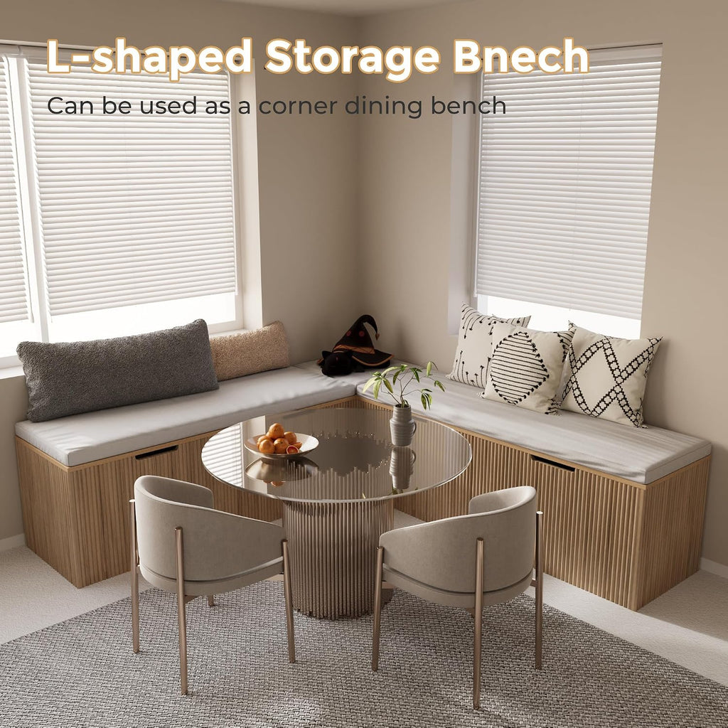 Natural Oak L-Shaped Storage Dining Bench