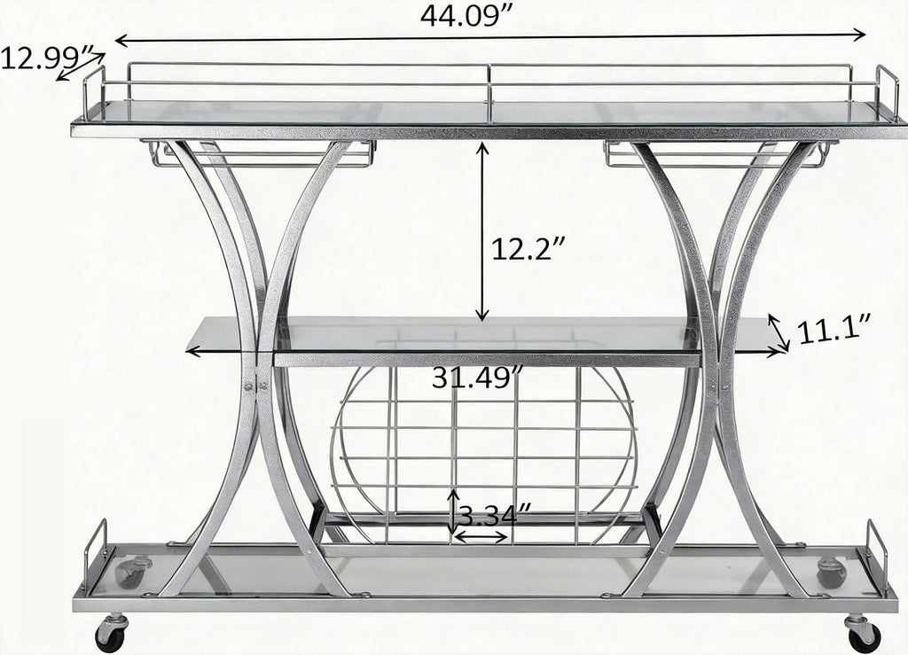 Silver Glass Rolling Bar Cart