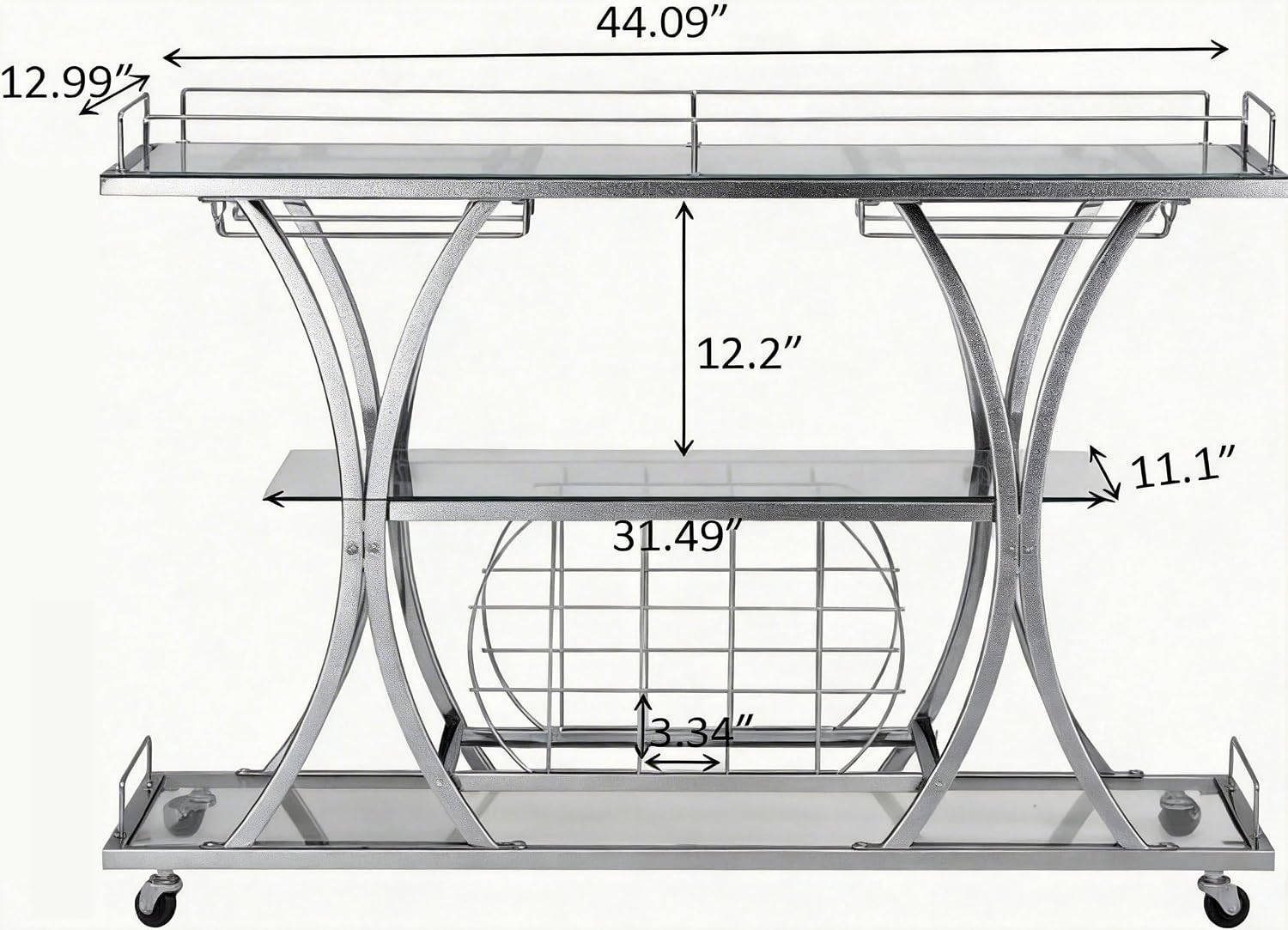 Silver Glass Rolling Bar Cart
