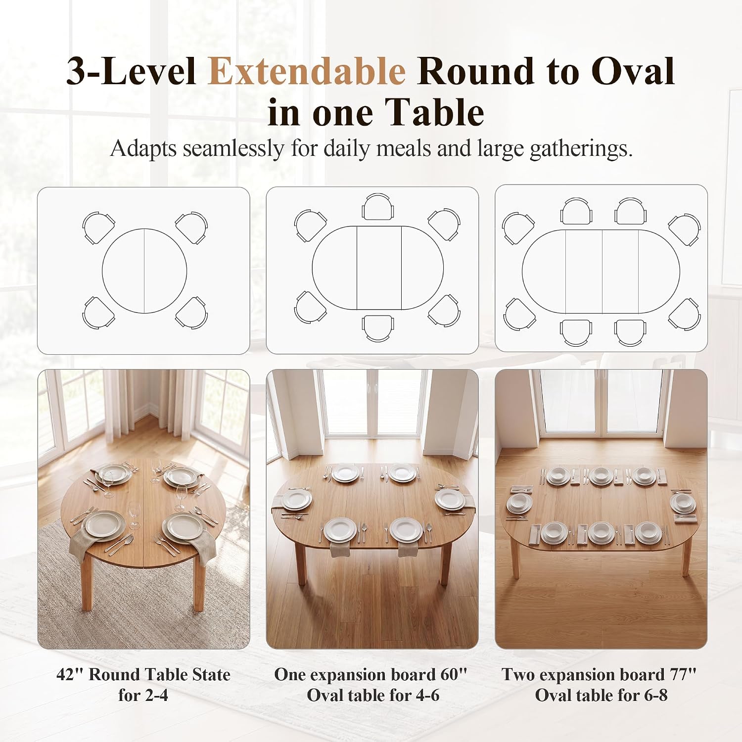 Natural Oak Veneer Extendable Dining Table