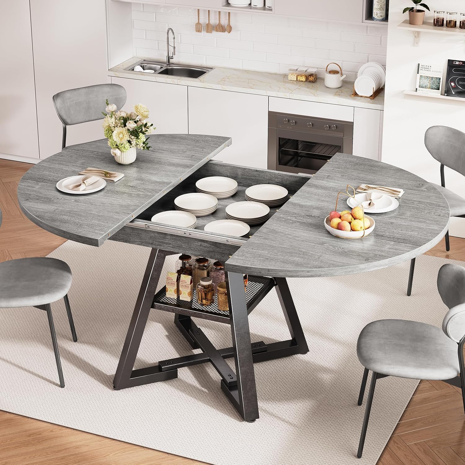 Grey Extendable Oval Dining Table