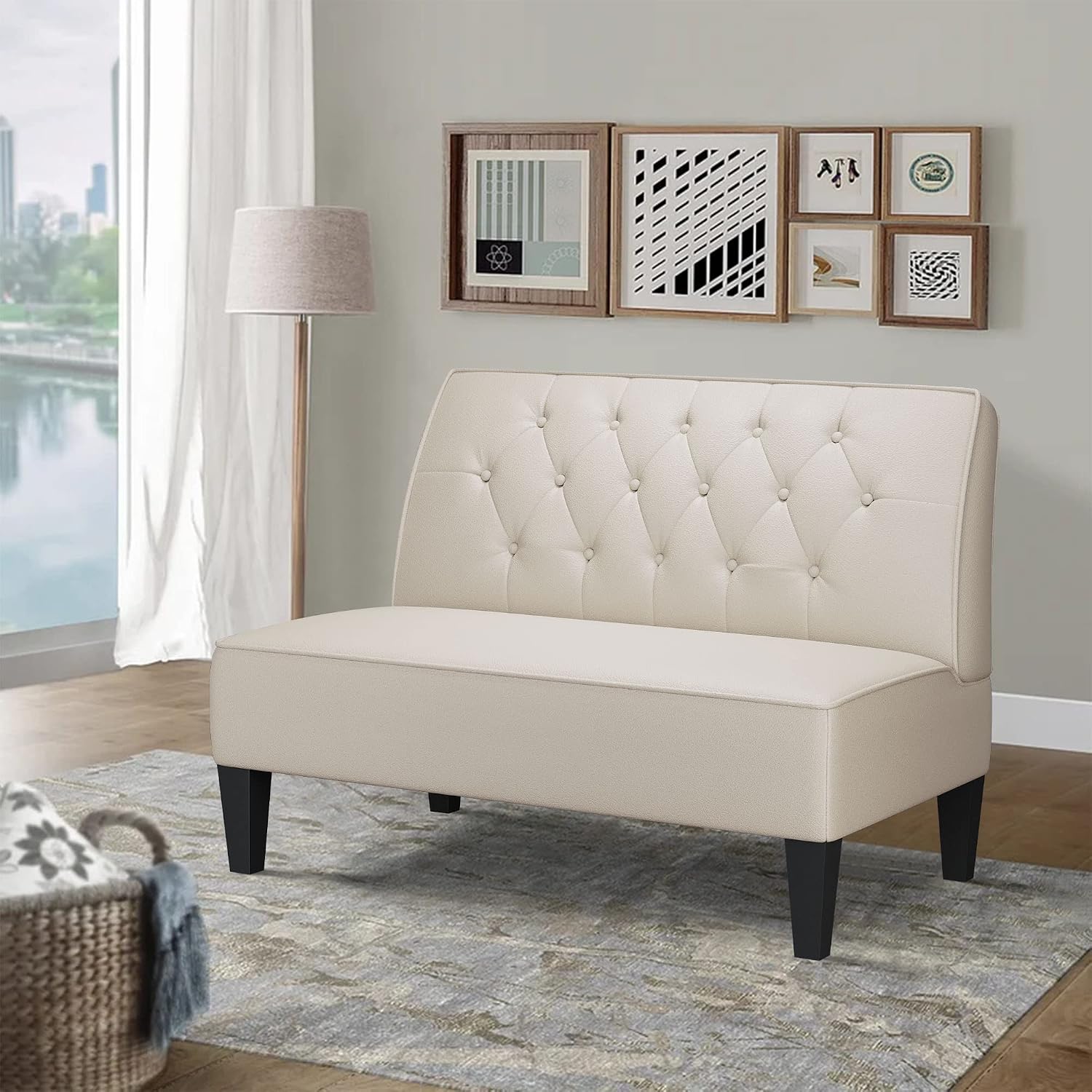Button Tufted Upholstered Banquette Bench