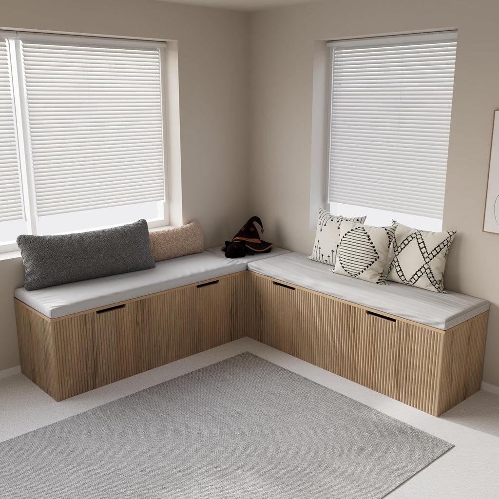 Natural Oak L-Shaped Storage Dining Bench
