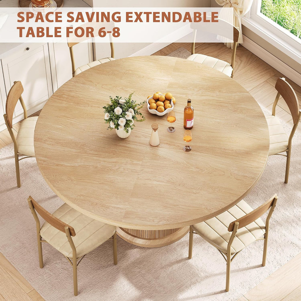 Natural Extendable Round Dining Table