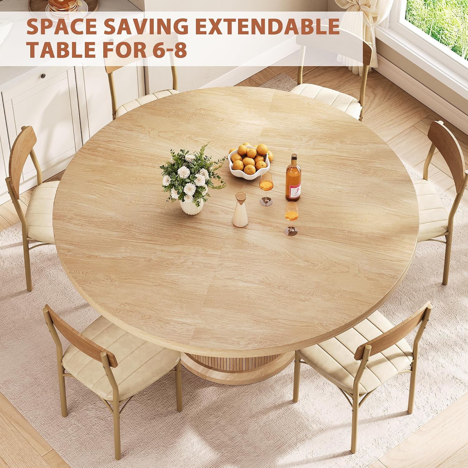 Natural Extendable Round Dining Table