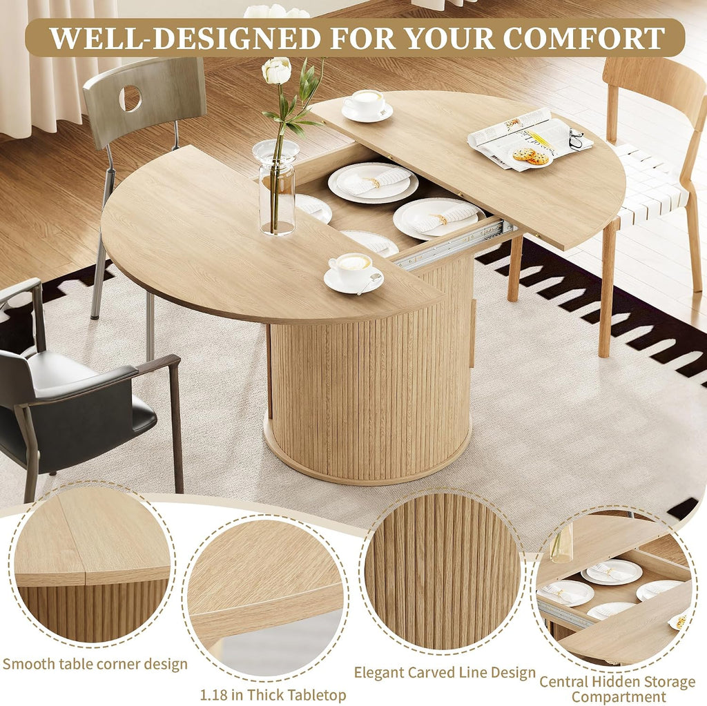 Natural Storage Extendable Dining Table