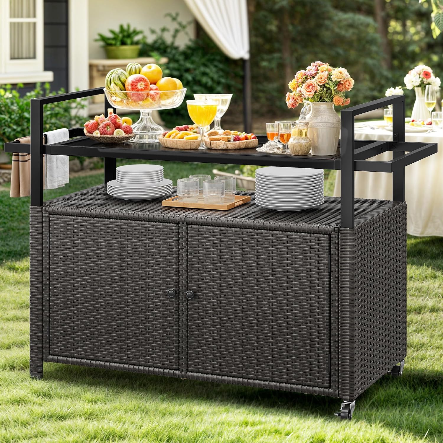 Dark Brown Rolling Outdoor Storage Cabinet
