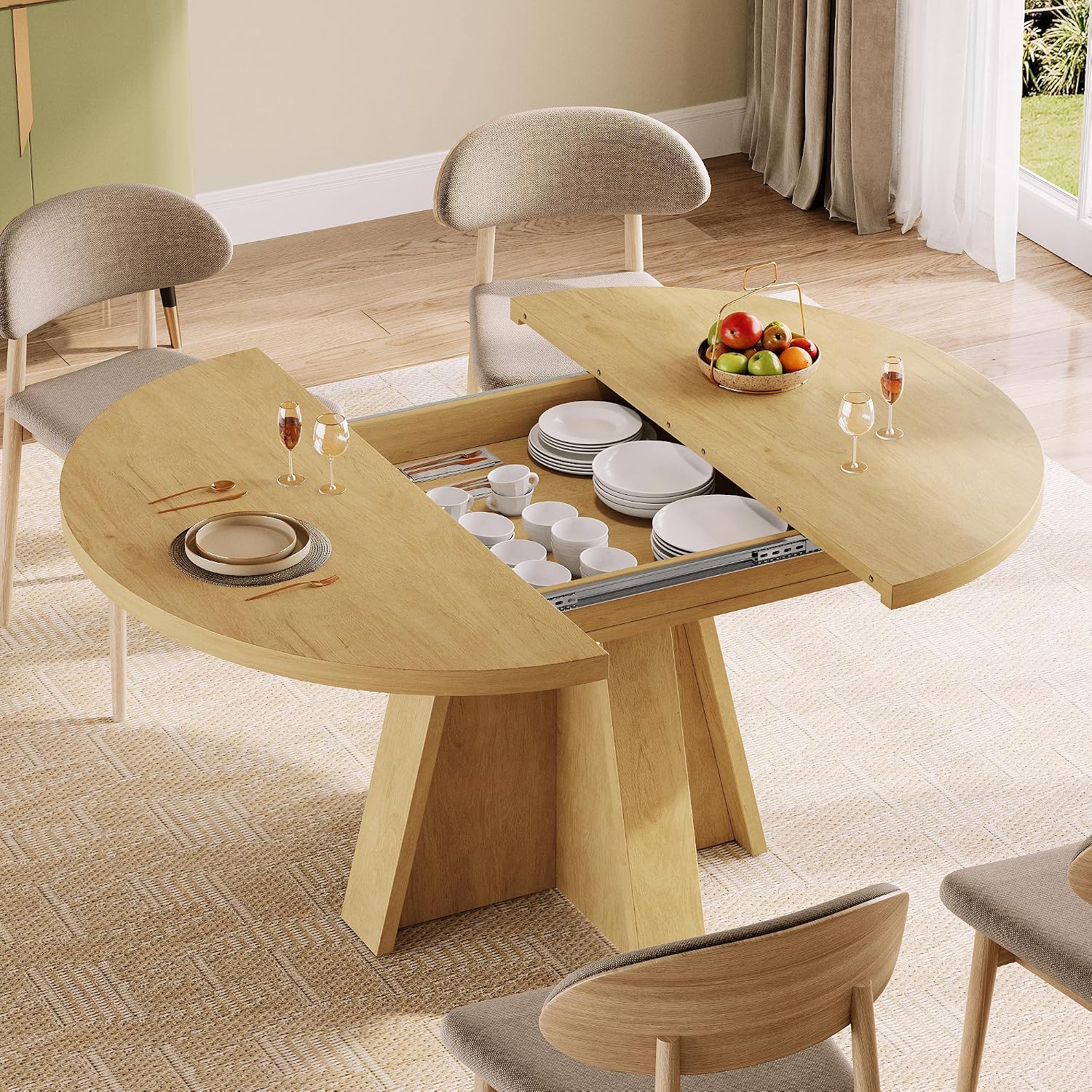 Natural Wooden Extendable Table
