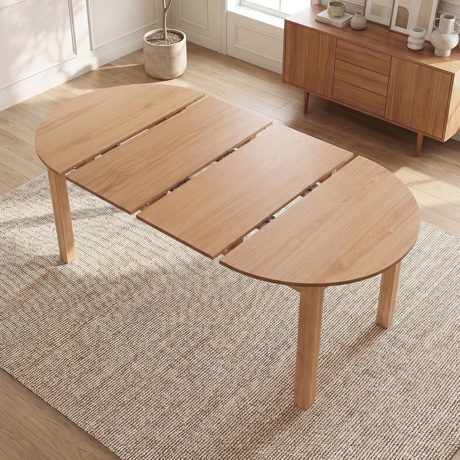 Natural Oak Veneer Extendable Dining Table