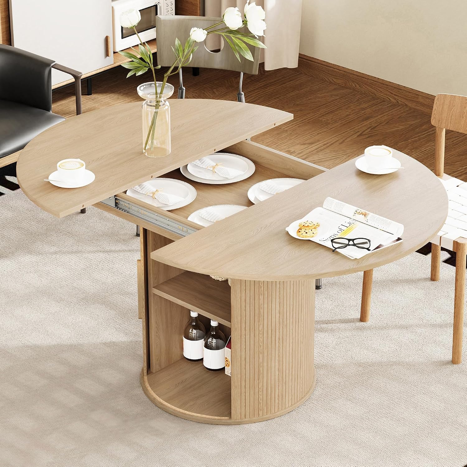 Natural Storage Extendable Dining Table