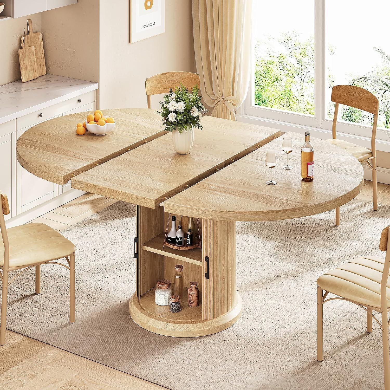 Natural Extendable Round Dining Table