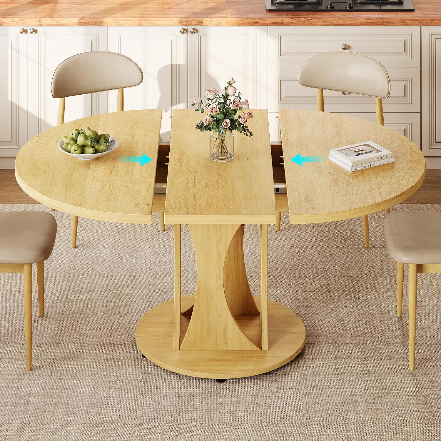 Natural Extendable Round Dining Table