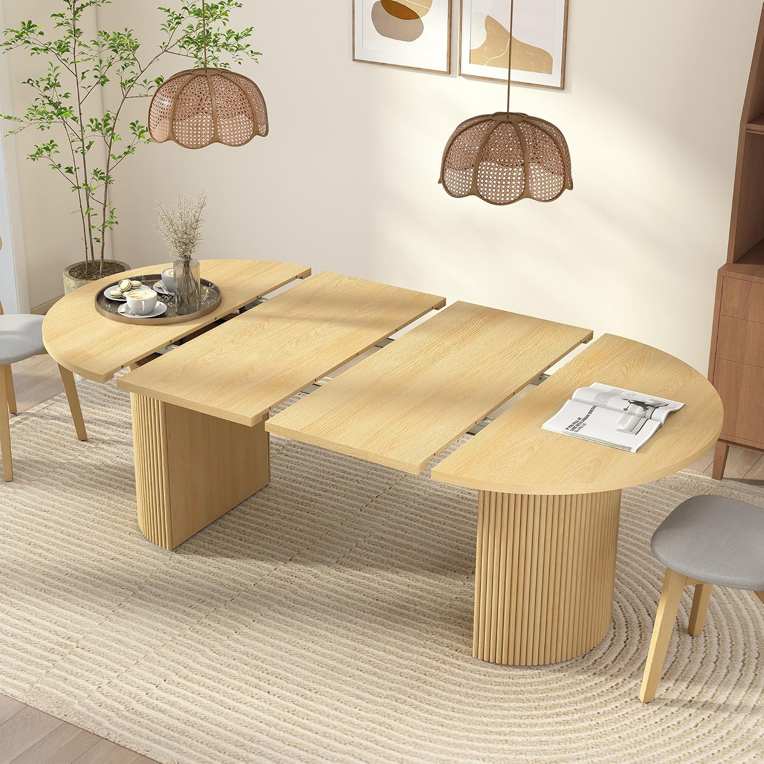 Natural Fluted Extendable Dining Table