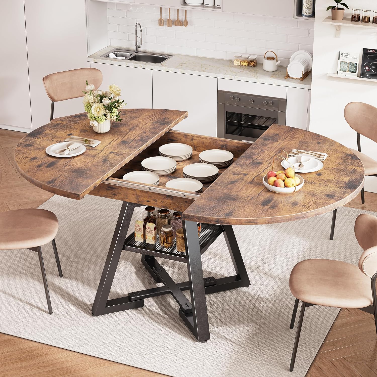 Vintage Extendable Round Oval Dining Table