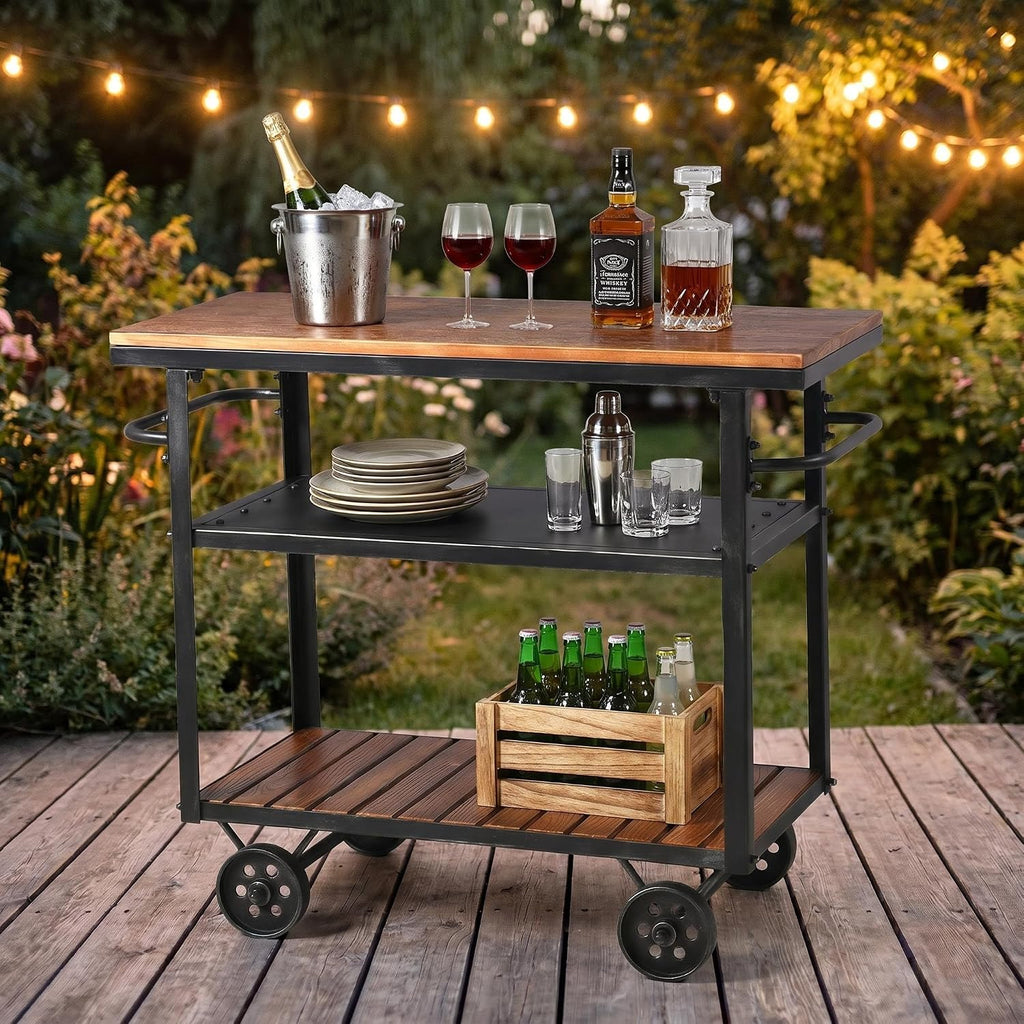 Industrial Wood Rolling Wine Cart