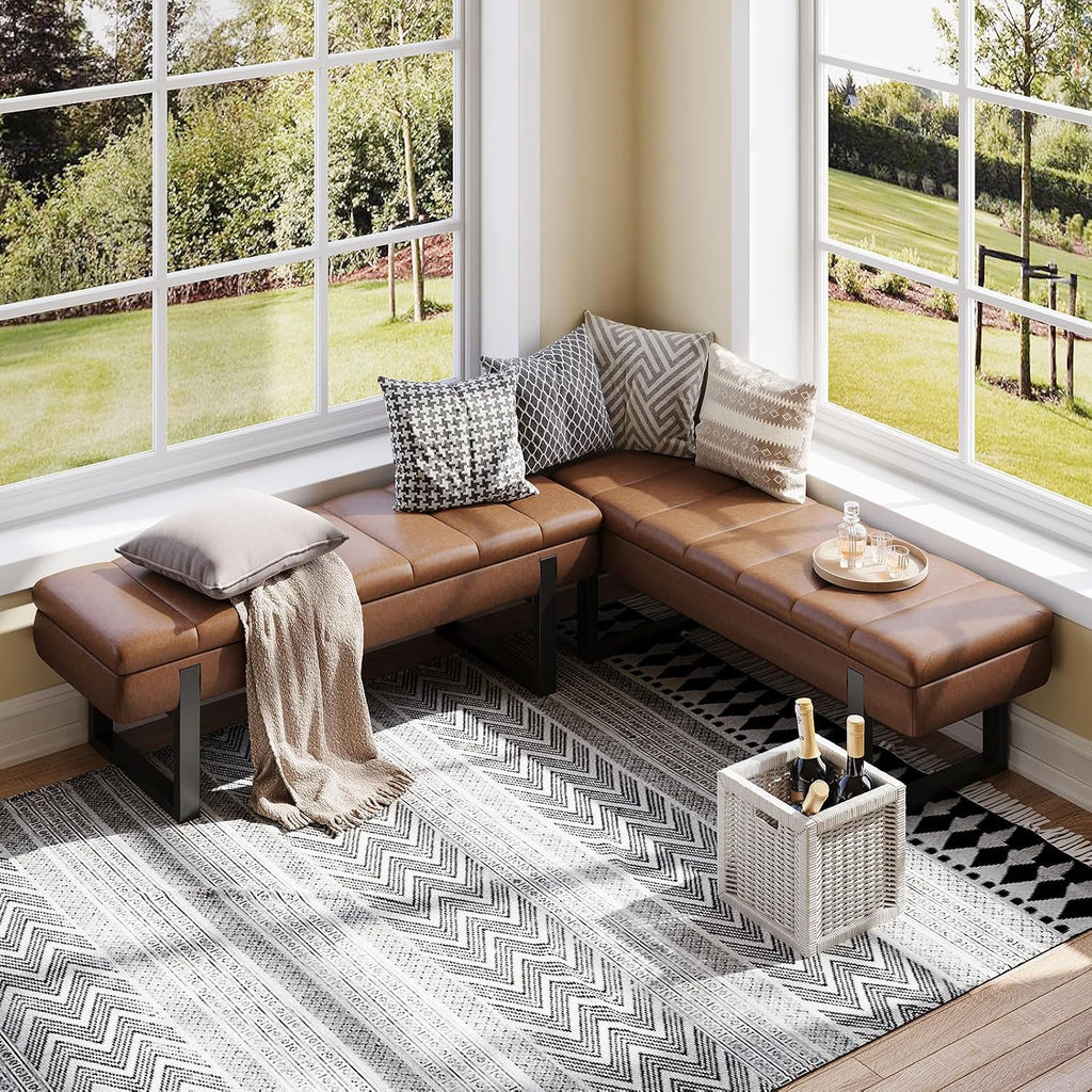 Faux Leather L-Shaped Storage Nook Bench