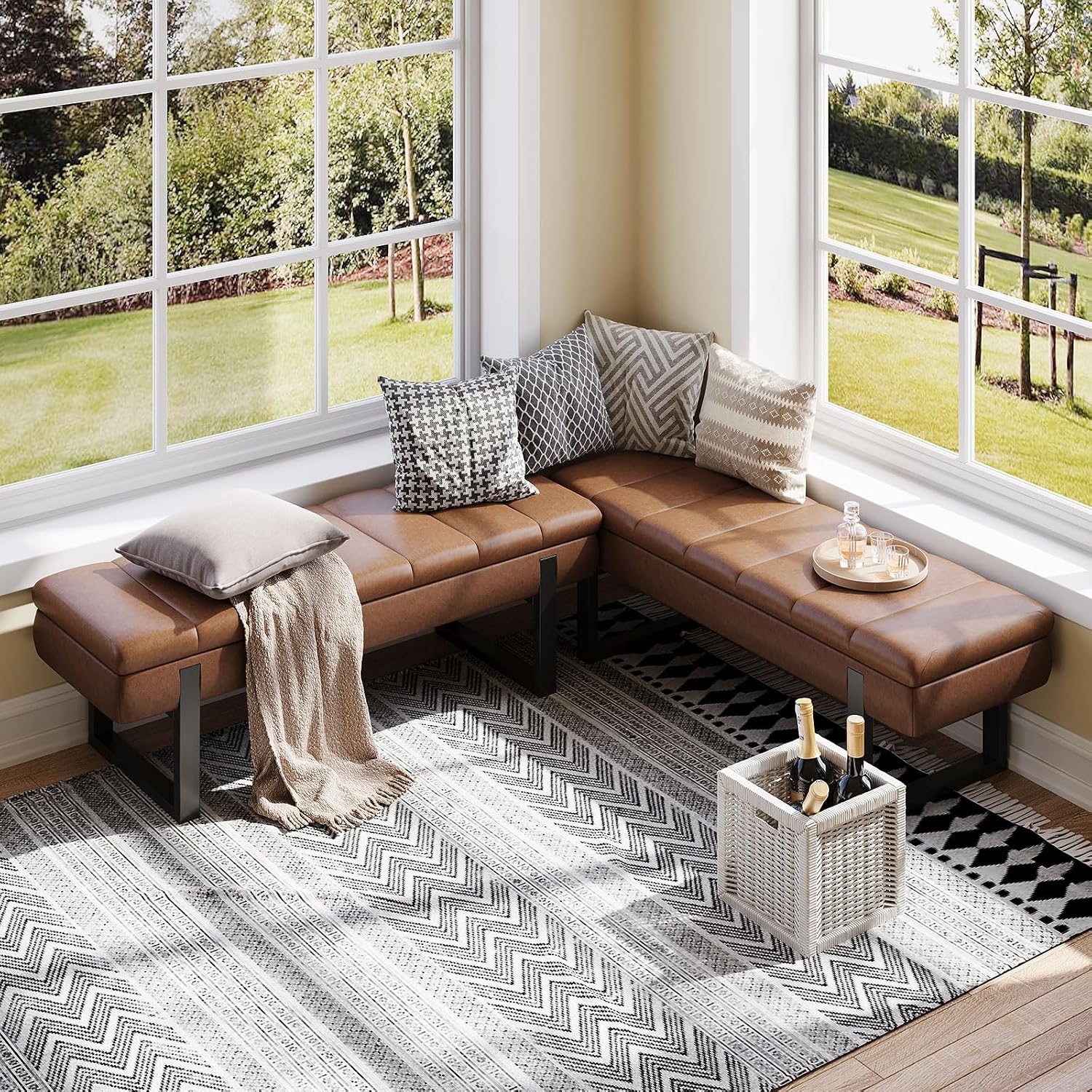 Faux Leather L-Shaped Storage Nook Bench