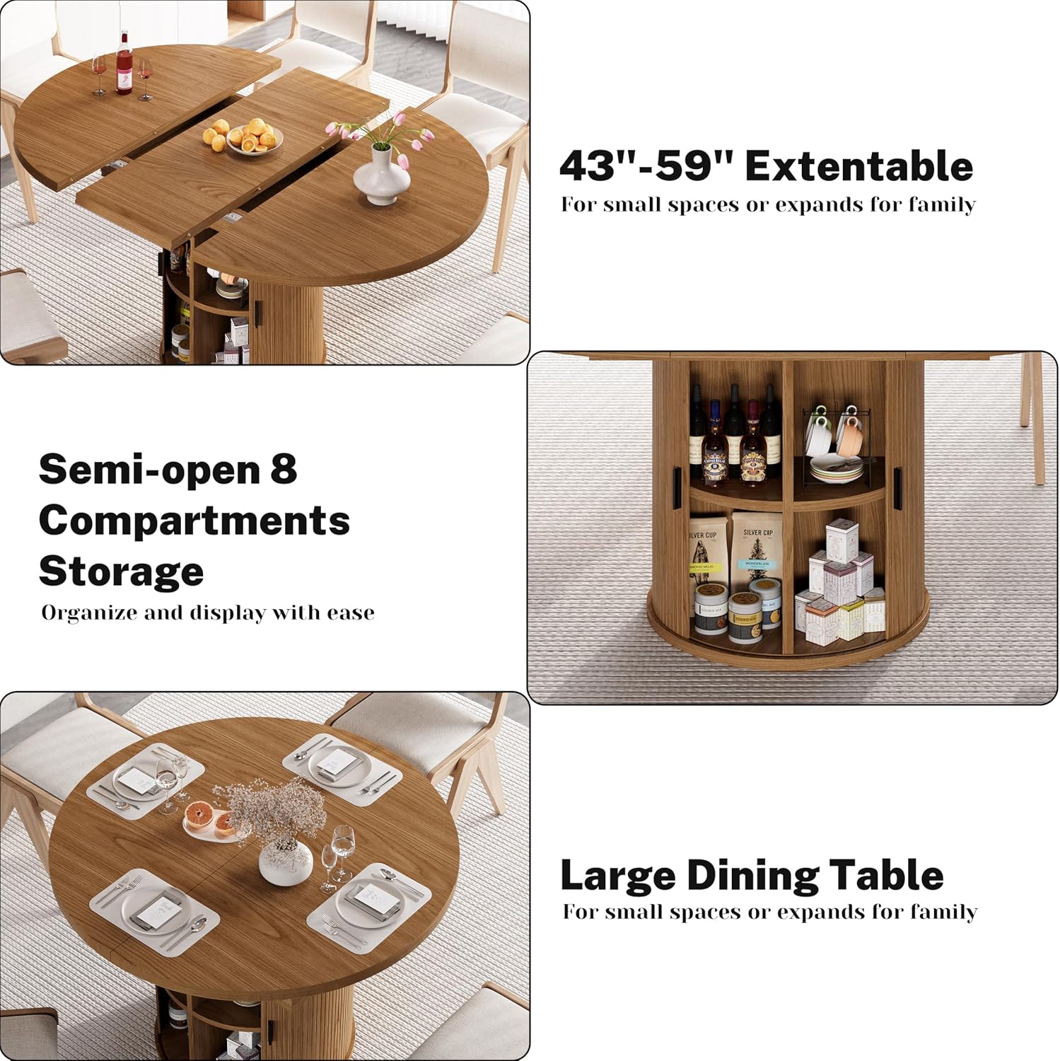 Walnut Solid Wood Extendable Dining Table