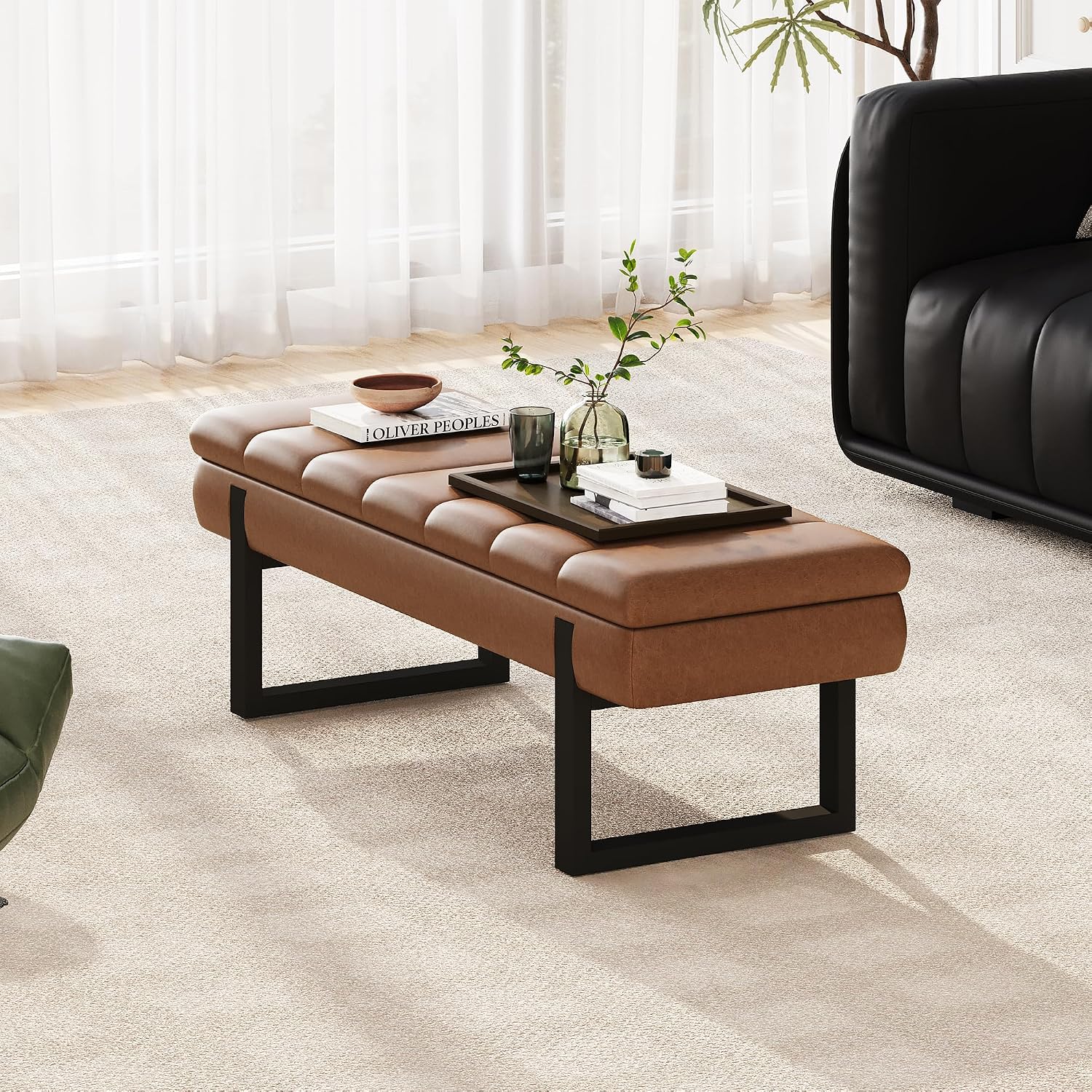 Faux Leather L-Shaped Storage Nook Bench