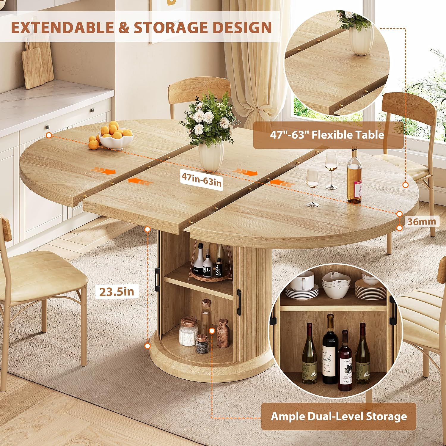 Natural Extendable Round Dining Table