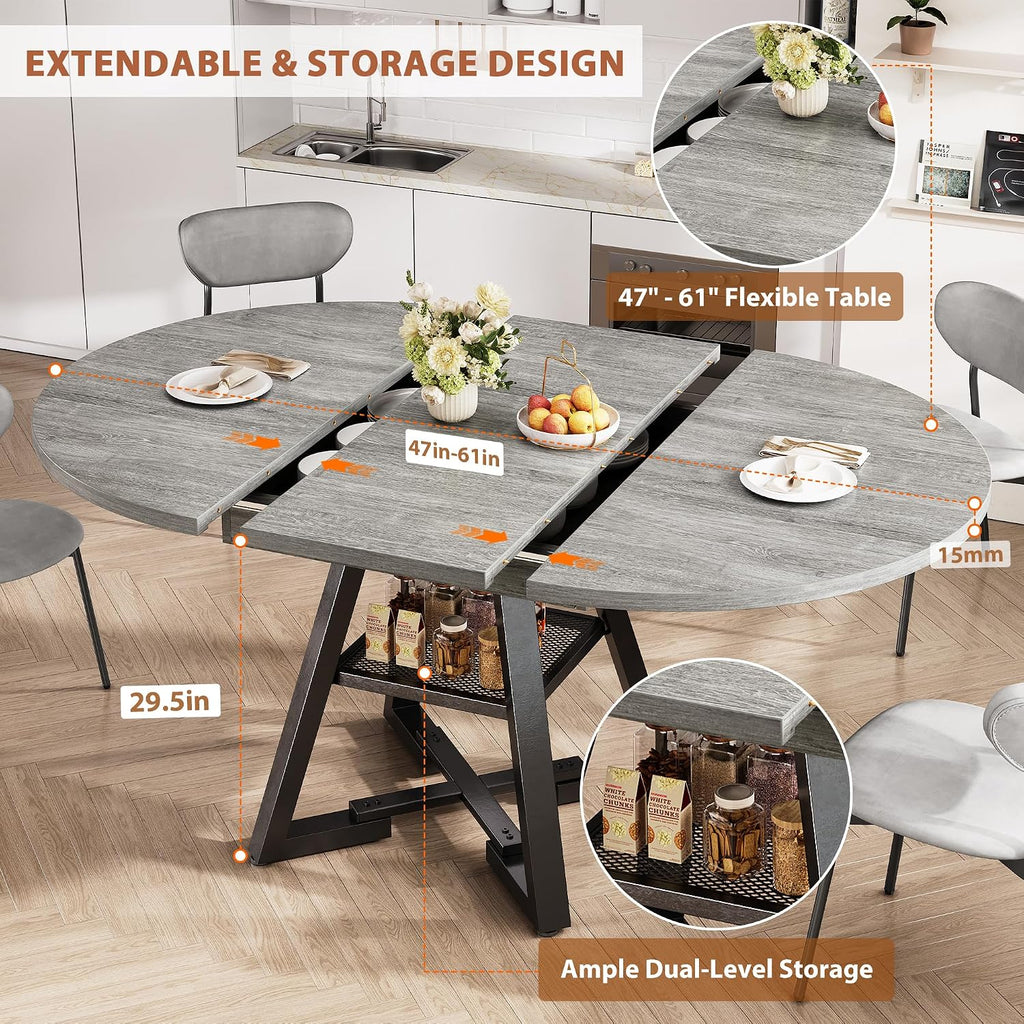 Grey Extendable Oval Dining Table