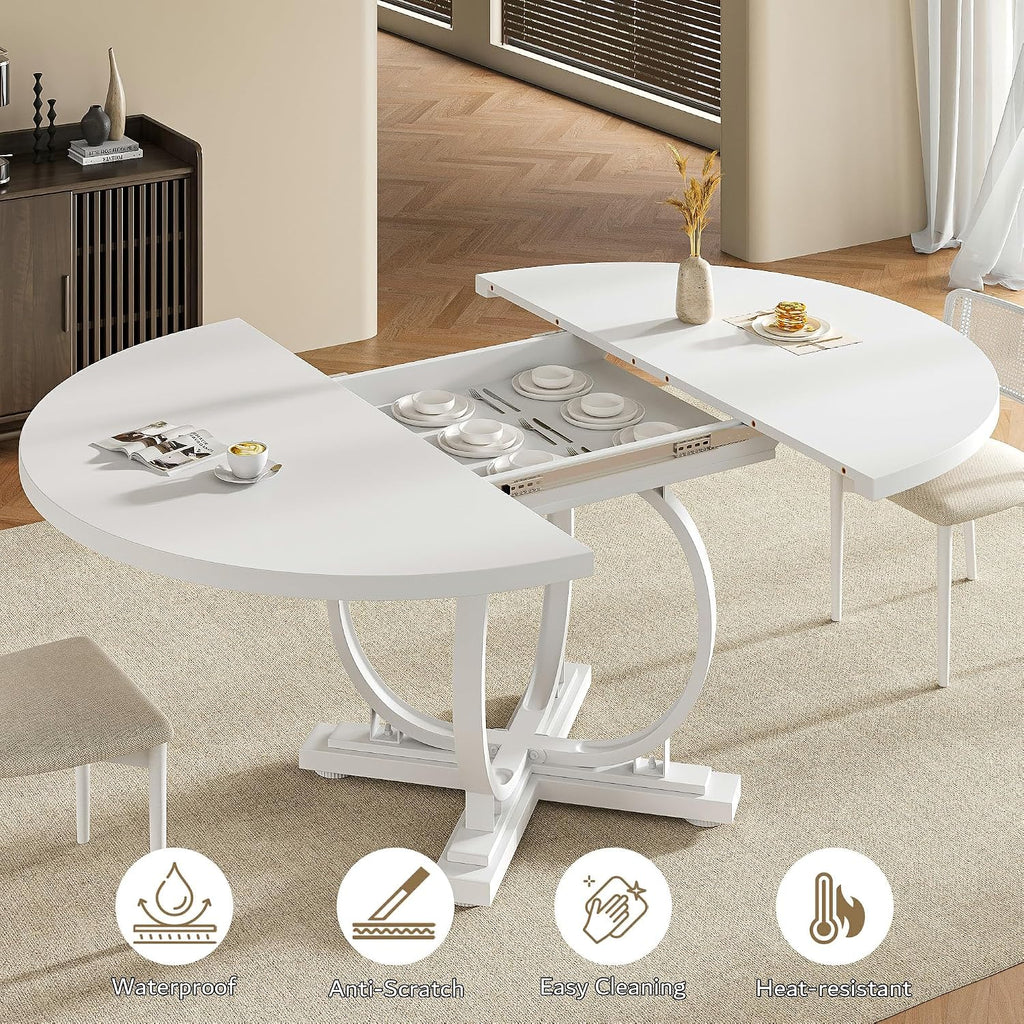 White 59" Extendable Round Oval Dining Table