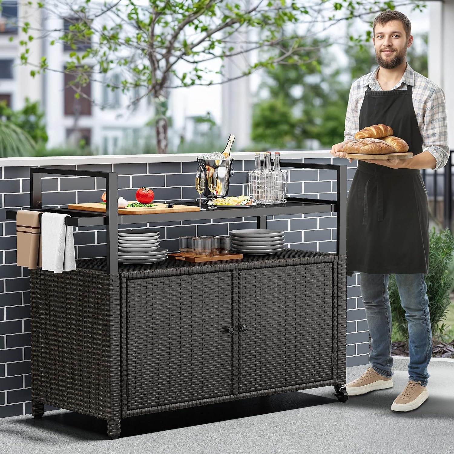 Dark Brown Rolling Outdoor Storage Cabinet